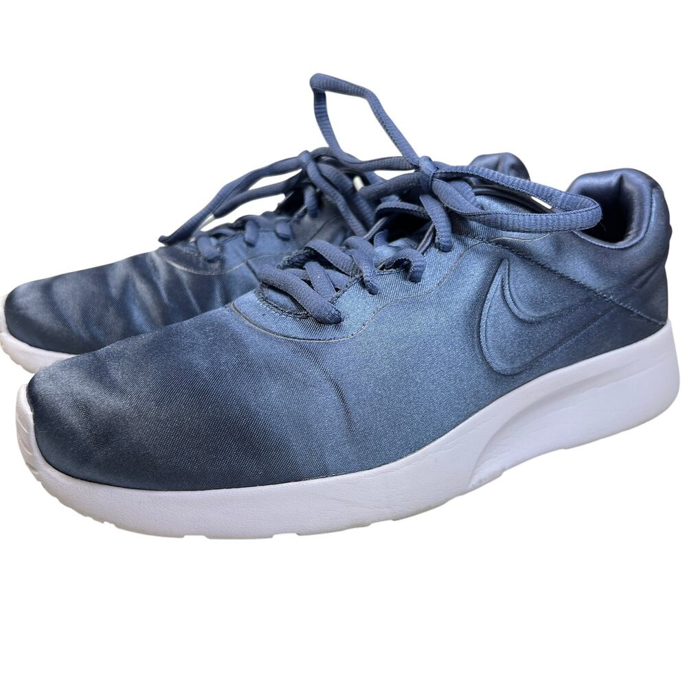 Nike Tanjun Premium Satin Running Shoes Women's 8 Blue and White‎ Sneakers